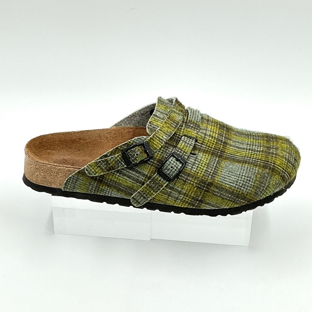Birkenstock Womens Size 9 Mens 7 Narrow Clogs Green Plaid Wool Felt Zermatt Mule